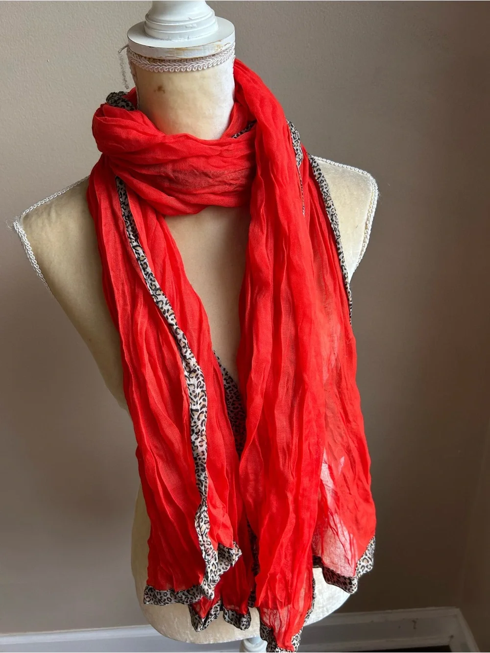 New York & Company Womens Orange Crinkle Scarf Animal Print Edges New 5000-3102
